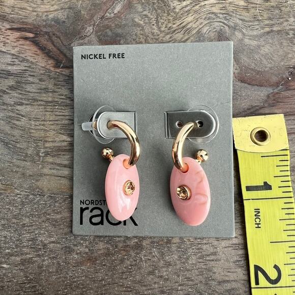 🍭6/$30 New Nordstrom Pink and Gold Acrylic MetallicHoop Post Earrings - Picture 4 of 5